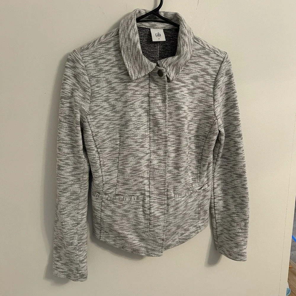 Cabi Neo Moto Sweater Jacket Light Heathered Gray‎ Zip Up Style 5102 Size XS